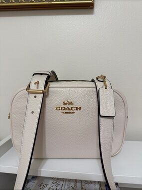 Coach Cream Pebbled Leather Crossbody Bag with Gold Hardware